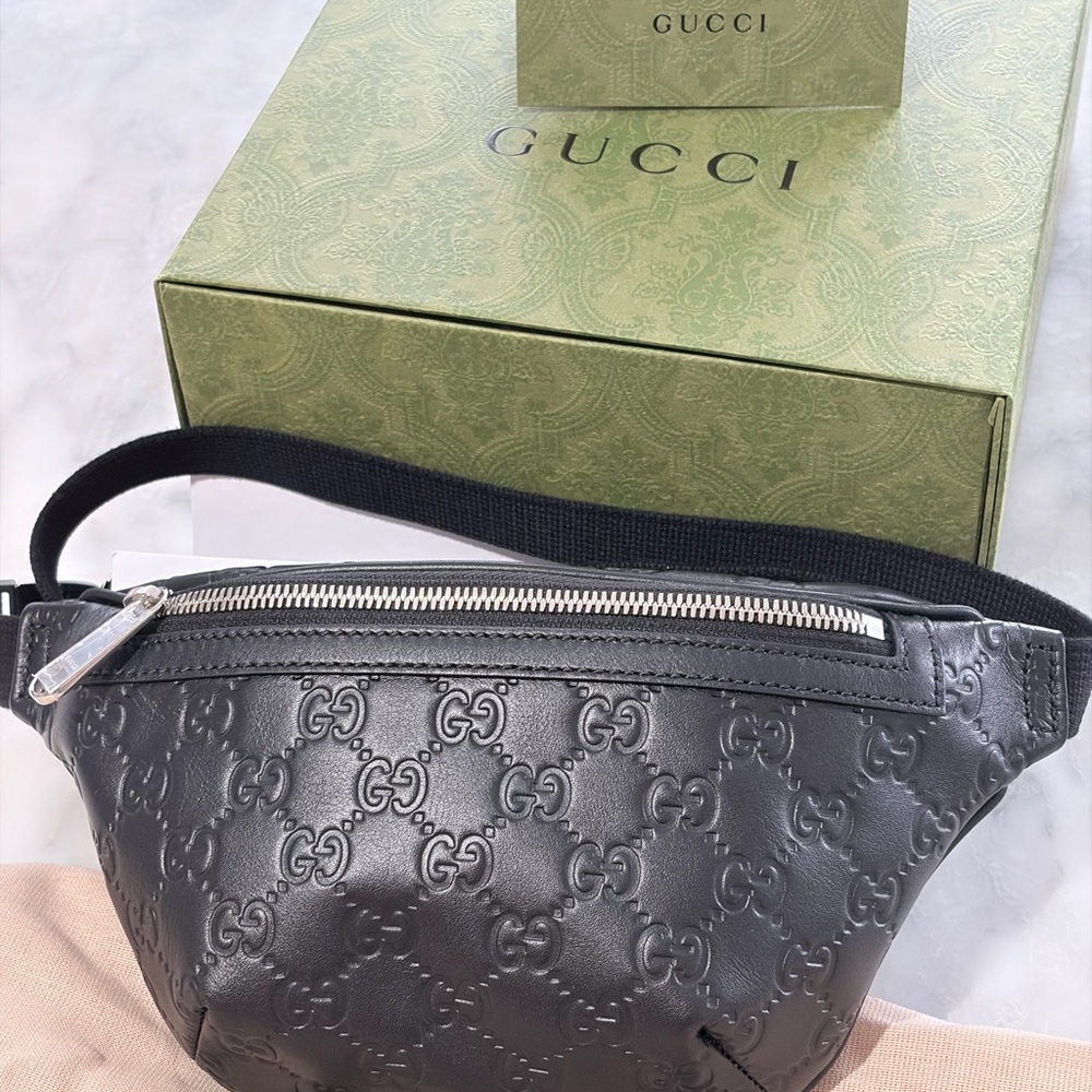 Gucci Guccissima small black leather belt bag